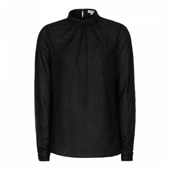 Reiss Tops - Reiss Top 8 Black Textured Alara Gothic High Neck Long Sleeve Blouse